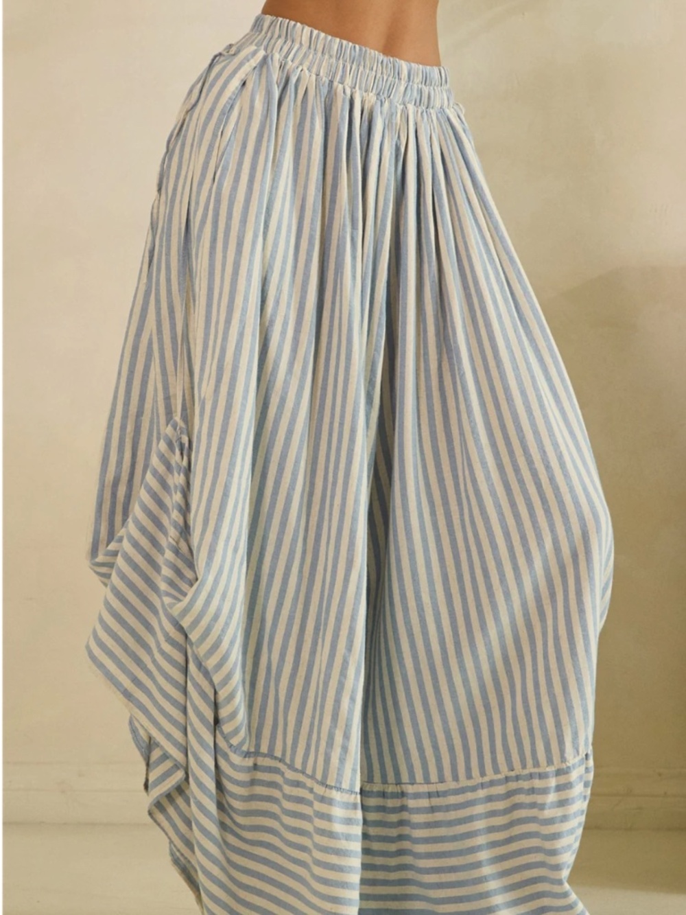 Oli & Hali Striped print Stretchy Waist Gathered Detail Wide leg Pants - Picture 3 of 8
